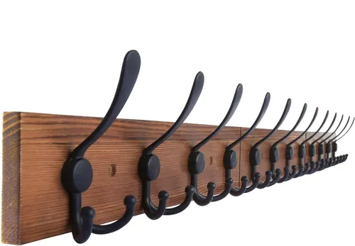 Miniatura 11 de Perchero de pared rústico para sombreros de 16.8 pulgadas con 5 ganchos triples para colgar abrigos, bolsos, toallas