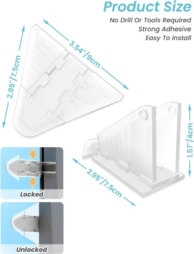 Miniatura 2 de Maveek Paquete de 8 cerraduras de puerta corredera a prueba de bebés, cerraduras de seguridad a prueba de niños, pestillo de ventana transparente