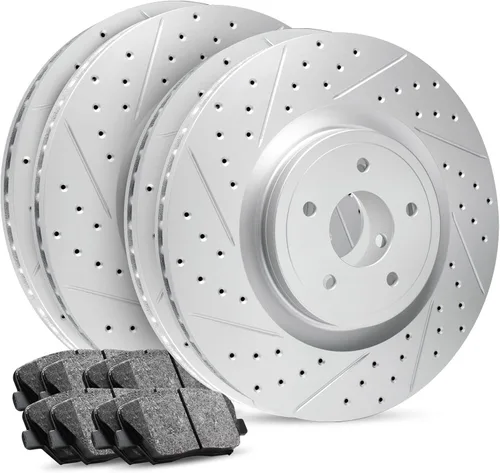 Miniatura 12 de R1 Concepts Kit de freno delantero y trasero para BMW 528i 2011-2016 Rotores de freno ranurados perforados Kit de pastillas de freno y rotores