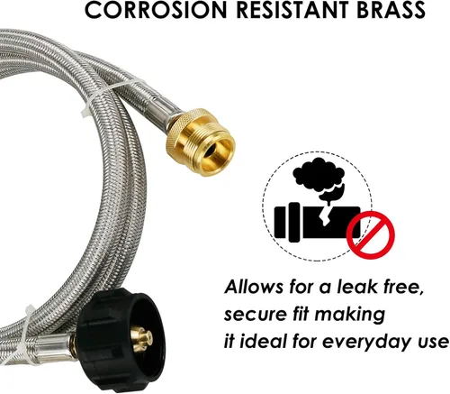 Miniatura 4 de Uniflasy Adaptador de manguera de propano de 1 libra a 20 libras, tanque de propano trenzado de acero inoxidable duradero que conecta la manguera
