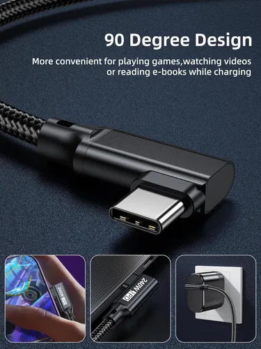 Miniatura 2 de Cable USB C a USB C de 240 W de 4.9 pies, PD 3.1 tipo C a C 5A, cable de carga rápida en ángulo recto para MacBook Pro/Air, iPad Pro/Air/Mini