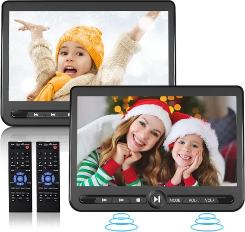 Arafuna - Reproductor de DVD portátil dual de 10.5 pulgadas, pantalla recargable para automóvil reproduce una misma o dos películas diferentes,