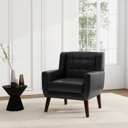 Miniatura 3 de Silla decorativa de piel sintética, sillón tapizado Morden para sala de estar, asiento de lectura lateral con botones copetudo para dormitorio