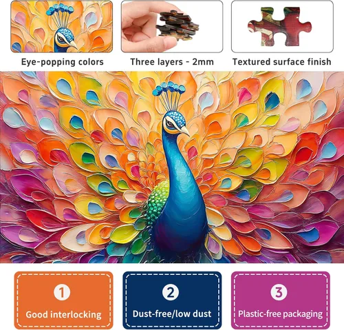 Miniatura 5 de Rompecabezas difíciles para adultos de 1000 piezas: rompecabezas de ilustraciones de pavo real, rompecabezas difícil desafiante e imposible