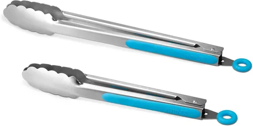Miniatura 14 de Pinzas de cocina de acero inoxidable 304, juego de 2 pinzas resistentes de 9 y 12 pulgadas para asar a la parrilla, con bloqueo cepillado y agarre