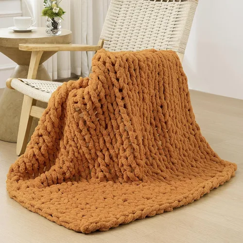 Miniatura 76 de Bigacogo Manta de punto grueso para sofá, 51 x 63 pulgadas, 100% tejida a mano con hilo de felpilla grueso jumbo, acogedoras y suaves mantas grandes