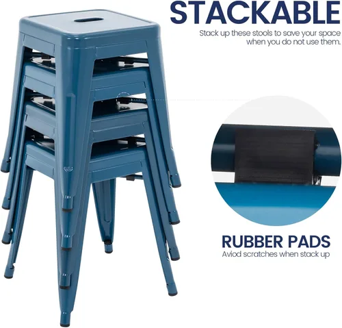 Miniatura 6 de Brage Living Juego de 4 taburetes industriales de metal de 18 pulgadas, taburetes apilables para aula, sillas de comedor de metal sin respaldo