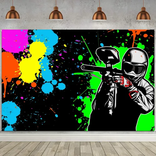 Miniatura 2 de Telón de fondo de FHZON de 5 x 3 pies para fiesta de arte con salpicaduras de desorden colorido para fotografía temática de fiesta, juegos, fiesta