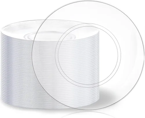 Miniatura 28 de Hioasis 100 piezas Platos de plástico blancos - Platos de cena desechables blancos de 10.25 pulgadas, Platos de cena de plástico, elegantes