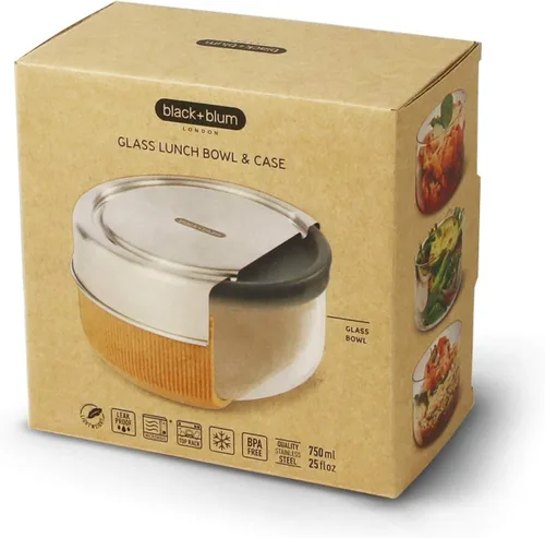Miniatura 3 de BLACK + BLUM Recipiente de vidrio para almuerzo, a prueba de fugas, apto para horno, contenedor de alimentos, almendra, 25 onzas líquidas / 25.4 fl