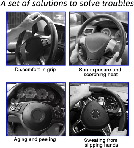 Miniatura 4 de Mandark 3 fundas de fibra de carbono para volante de automóvil, protector de volante de cuero antideslizante para automóvil, accesorios