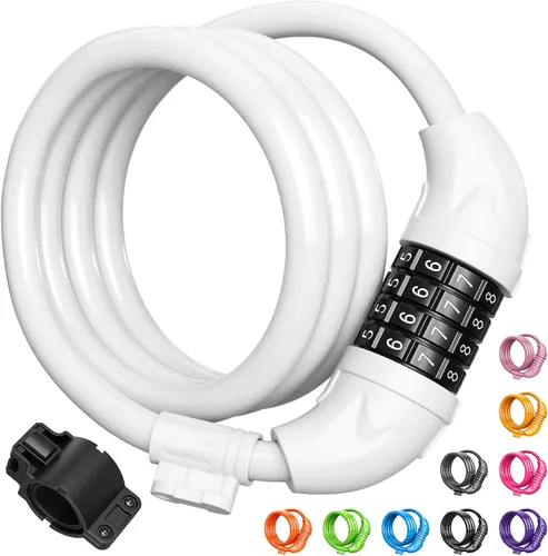Miniatura 12 de Titanker Candado de bicicleta, cerradura de bicicleta de 4 pies, bloqueo de cable de 1/2 pulgada con soporte de montaje, accesorios de bicicleta