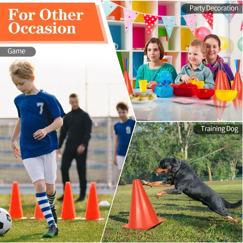 Miniatura 6 de PXZBLG 12/24/50 conos de fútbol, conos de fútbol de 17 cm, conos de tráfico de plástico, conos de entrenamiento para baloncesto, fútbol y patinaje