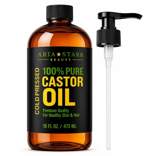 Aceite de ricino prensado en frío de Aria Starr. 16 fl oz. El mejor y 100 % puro aceite de ricino para el crecimiento del cabello, el rostro, la