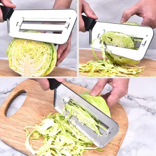 Miniatura 4 de Cortador de acero inoxidable de doble capa, triturador de cuchillos de verduras de cocina, cortador de repollo, trituradora de repollo para ensalada