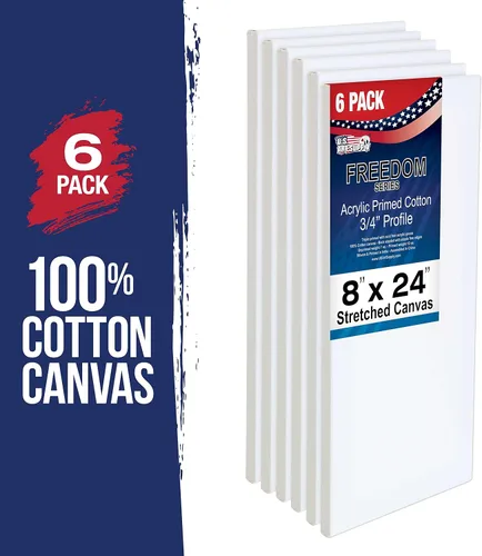 Miniatura 2 de U.S. Art Supply Lienzos estirados de 8 x 24 pulgadas para pintar, imprimado triple de 12 onzas, paquete de 6 unidades, perfil blanco en blanco