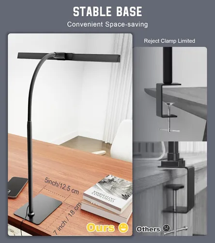 Miniatura 8 de Lámpara de escritorio para oficina en casa con base, luz de escritorio con cuello de cisne ajustable, adaptador USB de 12 W, control táctil, 5