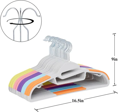Miniatura 8 de VECELO Paquete de 25 perchas de plástico de alta calidad para trajes, antideslizantes, resistentes, apertura en forma de S, gancho giratorio