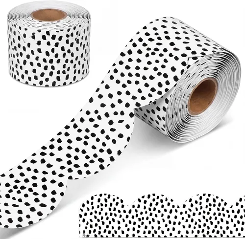 Miniatura 16 de Zonon Bordes para Tablero de Anuncios de 65 Pies Lunares Negros y Blancos a Rayas Cuadriculados Bordes Decorativos Rectos Festoneados Ondulados
