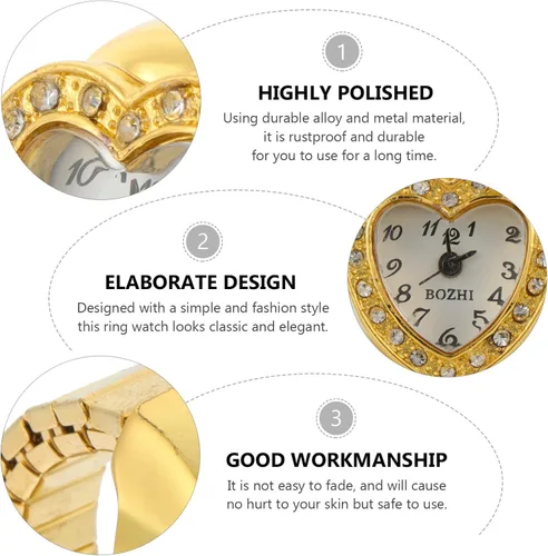 Miniatura 4 de Mikikit Reloj de anillo para mujer, reloj de dedo elástico con sincronización precisa, forma de corazón, reloj de dedo de cuarzo, reloj de anillo
