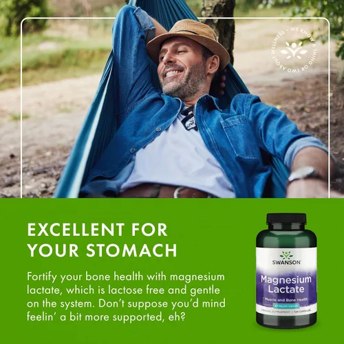 Miniatura 5 de Swanson Lactato de magnesio, suplemento mineral sin lactosa para apoyo a la salud muscular y ósea* - Suave con el estómago - Sin OMG y sin gluten