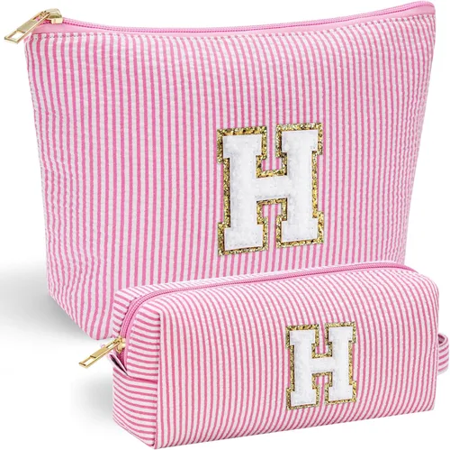 Miniatura 18 de YOOLIFE Regalos del Día de la Madre para mujeres, bolsa de maquillaje con inicial, bolsa de cosméticos, bolsa de maquillaje de viaje, regalos Rosado