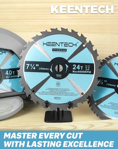 Miniatura 7 de KEENTECH - Juego de 10 hojas de sierra circular de 18,4 cm, 24 dientes, para marcos, con punta de carburo de tungsteno, rectificado ATAF, vástago