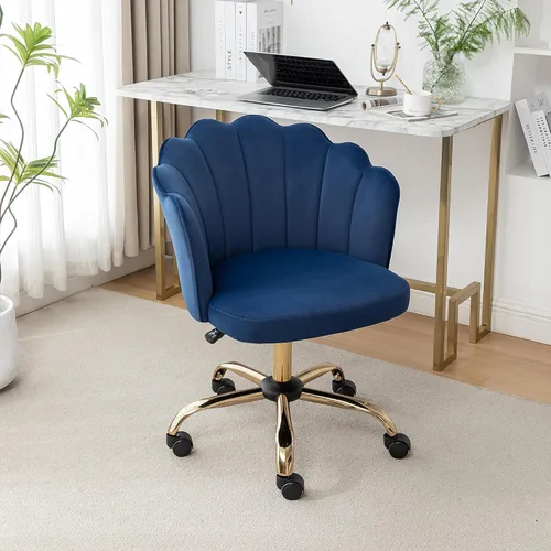 Miniatura 10 de Silla de oficina giratoria, moderna silla de escritorio de oficina en casa, silla de tocador con respaldo de carcasa de terciopelo con base de metal