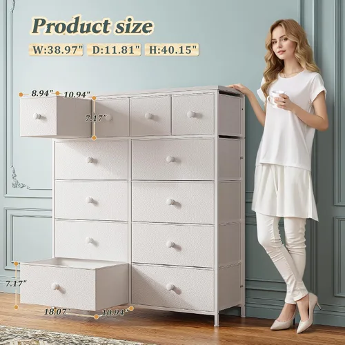 Miniatura 5 de Bepatio Cómoda para dormitorio con 12 cajones, cómoda de tela y cómoda con marco de metal resistente, parte superior de madera, para mujer, 38.9