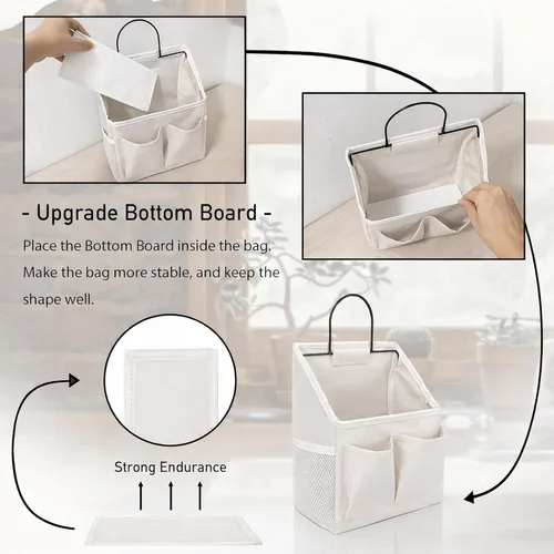 Miniatura 3 de Kanrichu 2 piezas Pequeña Bolsa Organizadora de Pared Colgante, Cesta de Almacenamiento de Tela de Lino con Bolsillos para Colgar en la Puerta