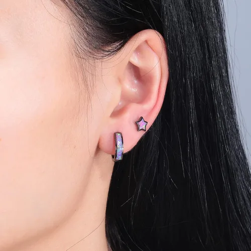 Miniatura 186 de CiNily Aretes Huggie de ópalo con bisagras, chapados en oro, hipoalergénicos, pequeños aretes de aro para mujeres, adolescentes, niñas, hombres