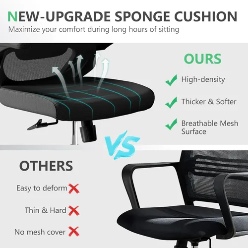 Miniatura 4 de Silla ergonómica de malla para computadora de oficina de 300 libras, silla de escritorio con ruedas de altura ajustable con reposabrazos abatibles