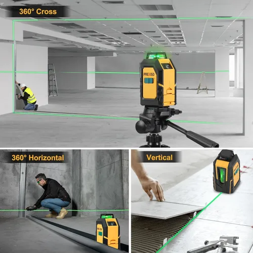 Miniatura 2 de PREXISO Nivel láser de 360° con trípode, láser de línea cruzada autonivelante de 100 pies, línea horizontal verde para construcción, baldosas