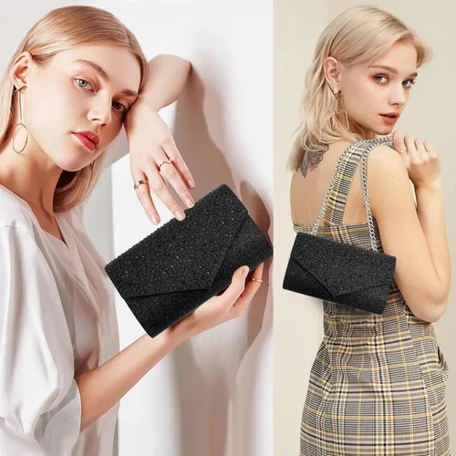 Miniatura 2 de Bolso de noche para mujer, clutch con diamantes de imitación tipo sobre, cartera de mano para fiestas, bodas y graduaciones