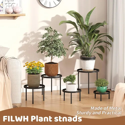 Miniatura 5 de Soporte para plantas para interiores y exteriores, paquete de 5 soportes de metal resistente, múltiples plantas, soporte de hierro antioxidante