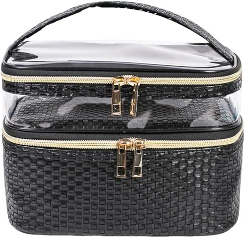Miniatura 19 de FITINI Bolsas de Maquillaje de Doble Capa para Almacenamiento de Viaje Estuches Cosméticos Organizador de Maquillaje Bolsas de Aseo Resistentes al