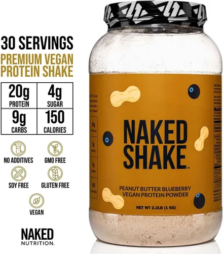 Miniatura 4 de NAKED Shake - Polvo de proteína de mantequilla de maní y arándano, proteína a base de plantas con aceite MCT, sin gluten, sin soja, sin OMG ni