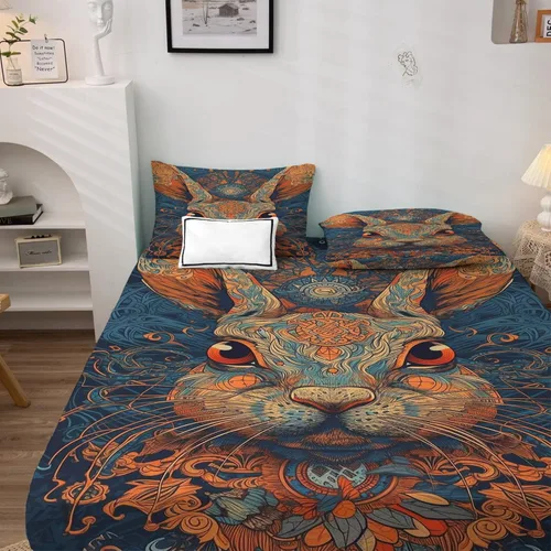 Miniatura 3 de Juego de sábanas de tamaño King, sábanas de conejo, sábanas de microfibra y fundas de almohada de 4 piezas, juego de sábanas con estampado colorido