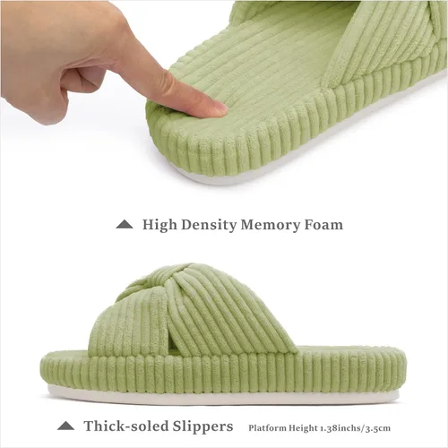 Miniatura 3 de Chantomoo - Pantuflas para mujer de espuma viscoelástica para la casa con cordón, lazo y tiras cruzadas, zapatos de cama cómodos y de moda