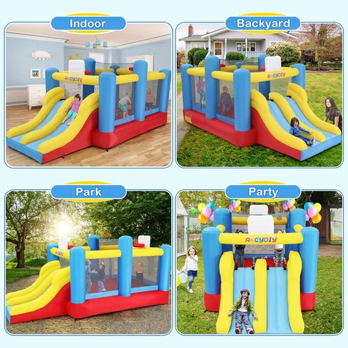 Miniatura 7 de AKEYDIY Casa inflable para rebotar, casa inflable para interiores y exteriores con soplador para niños, juego de pelota deportiva con doble tobogán