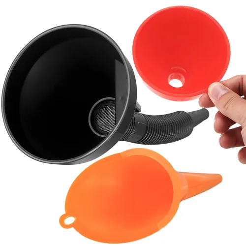 Miniatura 3 de Juego de embudos automotrices de 3 piezas, embudos de combustible de boca ancha, embudo de aceite de cuello largo de plástico, embudos flexibles