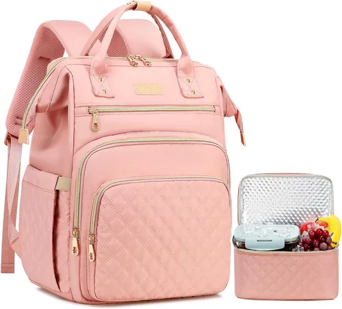 Miniatura 13 de AIJIEKE Mochila de almuerzo para mujer, mochila para laptop de 15.6 pulgadas con caja de almuerzo aislada desmontable, bolsa de trabajo 2 en 1 Beige