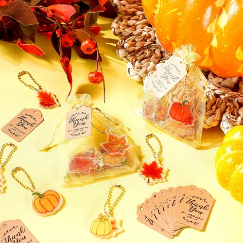 Miniatura 4 de Sasylvia 120 piezas de regalos de fiesta de otoño, calabaza de Acción de Gracias, suministros de fiesta de baby shower, incluye 40 llaveros