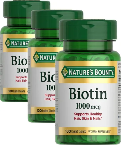 Nature's Bounty Biotina, suplemento vitamínico, apoya el metabolismo para la energía celular y cabello, piel y uñas saludables, 1000 mcg, 100