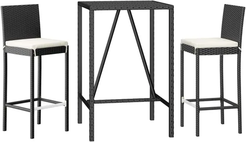 Miniatura 3 de 3 Piece Patio Bar Set with Cushions Black PE Rattan Outdoor Bistro Set Modern Patio Furniture for Garden Balcony Porch