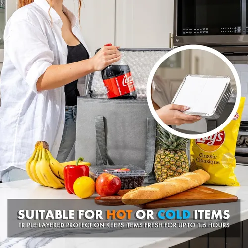 Miniatura 5 de Carrywell (No fabricado en China) Bolsas de comestibles reutilizables aisladas, bolsa de catering y entrega para alimentos fríos y calientes, bolsa