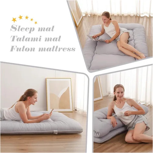 Miniatura 5 de Zelladorra Colchón de Piso Japonés, Colchón Futón con Bolsa de Almacenamiento y Funda Lavable, Tapete Tatami Enrollable Adecuado para Habitación