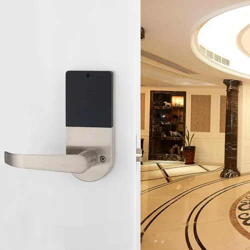Miniatura 6 de Cerradura digital para puerta, desbloquea con control remoto, Tarjeta, código y llave M1, Manija con dirección reversible.