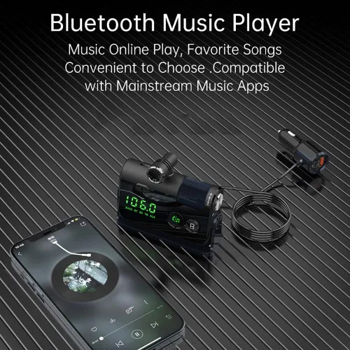Miniatura 4 de Transmisor Bluetooth Fm, 2 micrófonos y QC3.0 + Tipo-C PD 18W HiFi Bass, adaptador Bluetooth para automóvil compatible con llamadas manos libres
