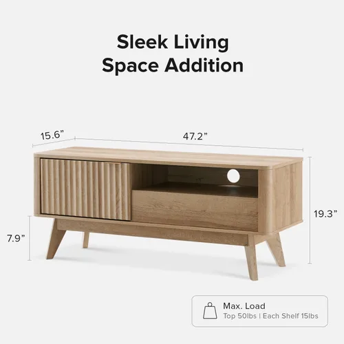 Miniatura 2 de mopio Brooklyn Soporte de TV Moderno de Mediados de Siglo, para TVs de hasta 50" / 59" Panel de Forma de Onda, Perfil Curvo Elegante con Estante